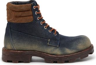 Diesel D-Hammer-Combat boots in denim and suede - Boots - Man - Blue