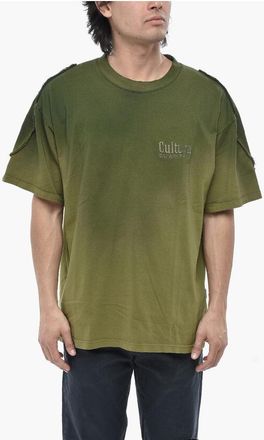 Cultura Faded Effect Crewneck T-Shirt With Fleece Details size S
