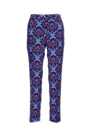 Alberto Biani Light Blue Damask Silk Straight-Leg Pants