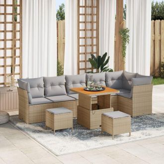 vidaXL Conjunto De Sof&aacute; De Jard&iacute;n Con Coj&iacute;n 9 Pcs Beige Y Gris Claro Vidaxl