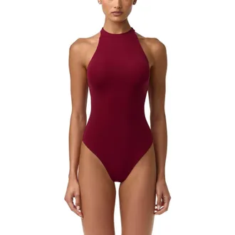 Naked Wardrobe Funnel Neck Racerback Bodysuit in Sangria at Nordstrom, Size X-Large