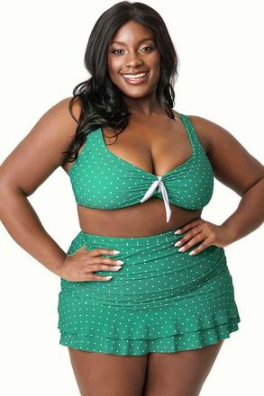 Unique Vintage Plus Size Ruched & Ruffled Alice Swim Skirt in Green White Dots at Nordstrom, Size 1X