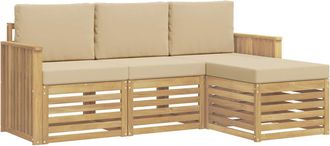 vidaXL Conjunto De Sof&aacute;s De Exterior 4 Uds. Y Beige Poli&eacute;ster Vidaxl