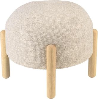 Macabane Puf de tela con efecto lana beige y patas de madera