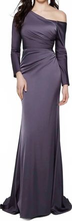 Alyce Paris Asymmetric Long Sleeve Gown In Graphite
