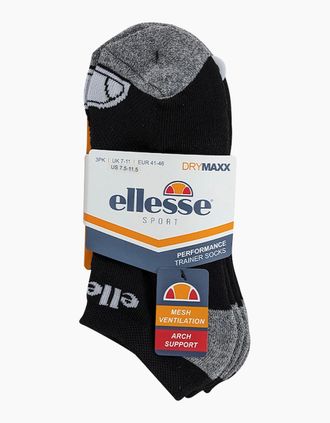 Ellesse Mens ELLESSE Mens Low Cut Socks 3 Pack Regular Soft Cotton Gym Sports Trainer Socks - Black - Size: 7/7.5/8/8.5/9/9.5/10/10.5/11