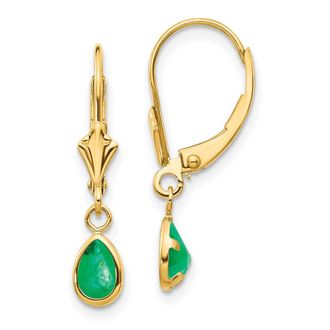 Diamond2Deal 14k Yellow Gold 6x4mm Emerald Stud Earrings