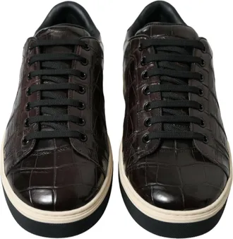 Dolce & Gabbana Brown Croc Exotic Leather Men Casual Sneakers Mens Shoes