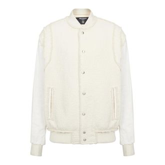Balmain Chaqueta bomber de algod&oacute;n texturizado - Jackets - Hombre - Blanco - M