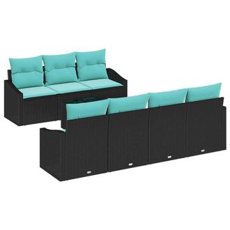 vidaXL Set Di Divani 8 Pz 3-numero Di Posti Nero E Turchese Polyrattan Vidaxl