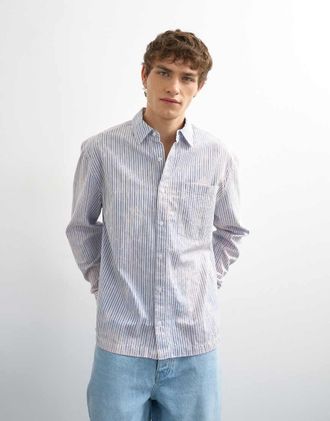 Topman Camicia comoda blu a righe lavaggio acido