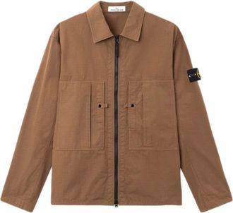Stone Island Jassen, Heren, Bruin, S, Katoen, Logo Patch Jacket