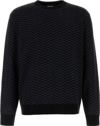 Giorgio Armani Black Embroidered Stretch Wool Blend Sweater