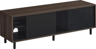 Vasagle Mueble de tv de 140 cm con vidrio ranurado de color marr&oacute;n
