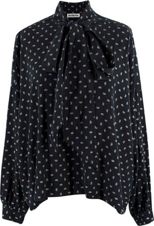 Balenciaga Black Monogram Silk Blouse Size M