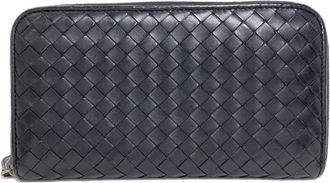 Bottega Veneta Intrecciato Black Leather Long Wallet (Bi-Fold) (Pre-Owned)
