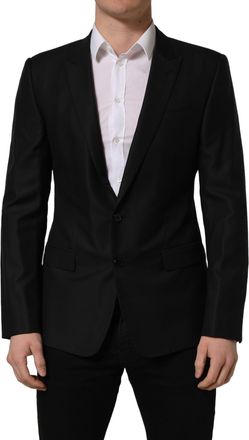 Dolce & Gabbana Mens Black Wool Single Breasted Blazer Jacket Virgin Silk Clothing