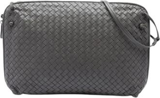 Bottega Veneta Pre-owned Woven Leather Crossbody Bag - Dames - Vintage Schoudertas - Grijs - ONE Size - Leer - Vintage