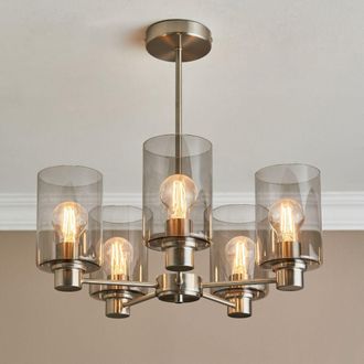 Pagazzi Kingsholm 5 Light Satin Nickel Semi Flush Ceiling Light in Silver