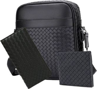 Generic Mens Shoulder Bag Stylish Woven Crossbody for Urban Commuting and Business Meetings (Black, 8.66 &times; 2.76 &times; 10.24 in)