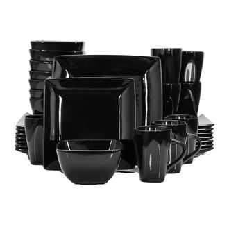 OEM Juego De Vajilla De Cer&aacute;mica Negra, Platos Cuadrados