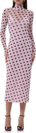 AFRM Shailene Turtleneck Long Sleeve Mesh Midi Dress in Rose Dot at Nordstrom Rack, Size X-Large