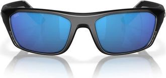 Costa 57mm Polarized Rectangular Sunglasses in Matte Black/Blue Mirror 580G at Nordstrom