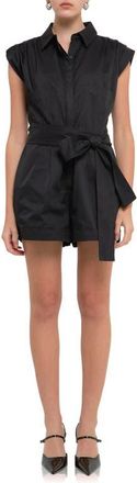 Grey Lab Ruched Collar Cotton Romper in Black at Nordstrom, Size Small