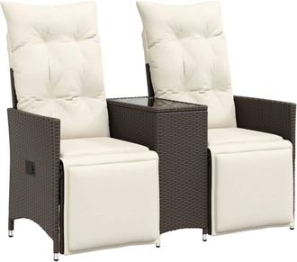 vidaXL Sof&aacute; De Jard&iacute;n Reclinable De 2 Plazas Con Mesa Rat&aacute;n Pe Marr&oacute;n Vidaxl