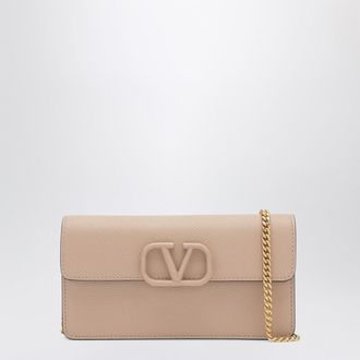 Valentino Garavani Vlogo Pink Leather Wallet With Chain