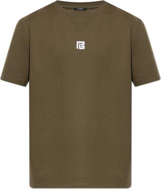 Balmain T-shirt met Geborduurd Logo - Heren - T-shirts - Groen - L - Katoen - Tops