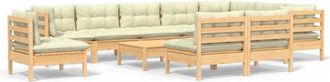 vidaXL Muebles De Jard&iacute;n 11 Pzas Y Cojines Madera Maciza De Pino Crema Vidaxl