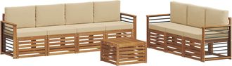 vidaXL Juegos De Sof&aacute;s 8 Uds. Natural Y Beige Madera De Acacia S&oacute;lida Vidaxl