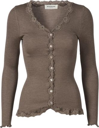 Rosemunde Bruine Kant V-hals Vest - Dames - Vesten - Bruin - XS - Katoen - Truien & Vesten