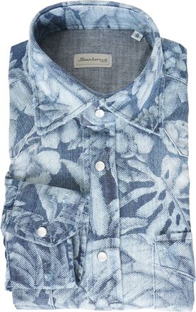Sartorio Floral Denim Snap Button Cotton Overshirt