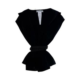 Max Mara Sleeveless Tops, female, Black, Size: 2XS Mxmabete Belted V-neck Blouse