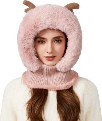 Generic 3 in 1 Beanie Hat for Women Winter Fleece Balaclava with Scarf & Face Mask Ladies Thermal Knitted Cap Windproof Hat and Scarf Set for Outdoor Skiing H