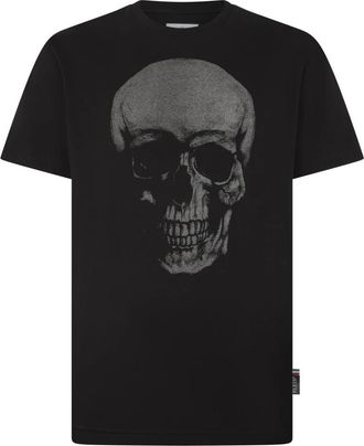 Philipp Plein Glitter Skull T-shirt met Ronde Hals - Heren - T-shirts - Zwart - M - Katoen - Tops