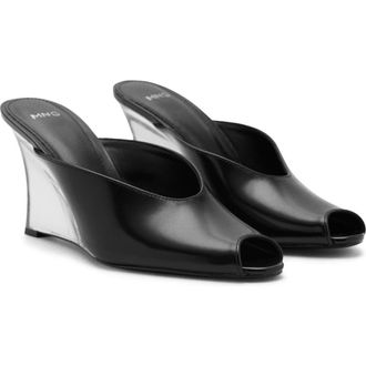 Mango Peep Toe Wedge Slide Sandal in Black at Nordstrom, Size 6.5Us
