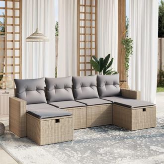 vidaXL Vidaxl - Juego De Sof&aacute;s Jard&iacute;n Con Cojines Beige Mezcla 6 Pzas Rat&aacute;n Pe
