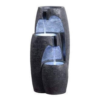 Teamson Home Garden Outdoor Water Feature, Modern 3-Tier Cascading Urn Water Fountain, With LED Lights, Black