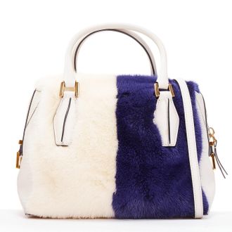 Tod's Tods cream blue fur white leather bag