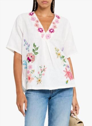 Johnny Was Maureen Linen V-Neck Blouse In White