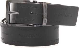 Emporio Armani Logo Omkeerbare Verstelbare Leren Riem - Heren - Riemen - Zwart - ONE Size - Leer - Accessoires