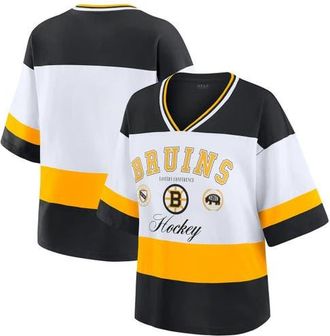 WEAR by Erin Andrews Womens WEAR by Erin Andrews Black/White Boston Bruins Jersey Style Tee at Nordstrom, Size Xx-Large