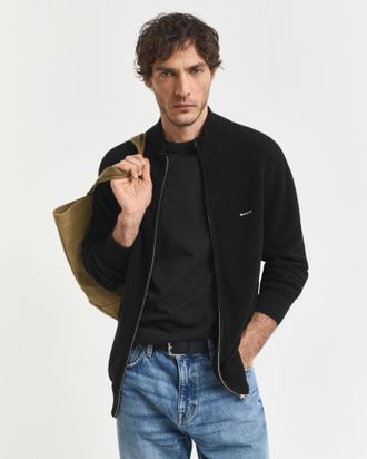 GANT Men Cotton Piqu&eacute; Zip Cardigan (XXXL) BLACK