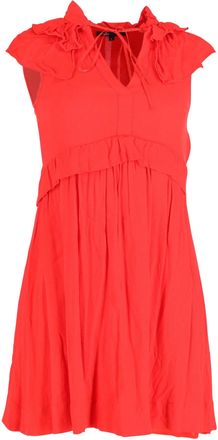 Maje Ruffled Mini Dress in Red Viscose