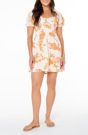 Roxy Camellia Floral Crinkled Gauze Minidress in Papaya at Nordstrom, Size Xx-Large