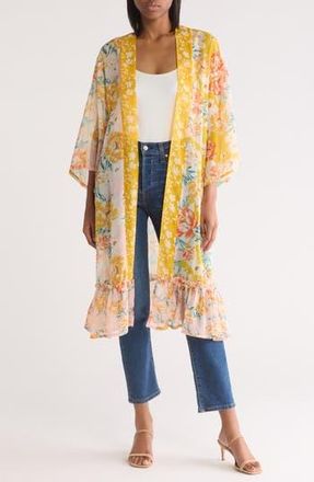 Vince Camuto Mixed Print Colorblock Duster in Yellow at Nordstrom Rack