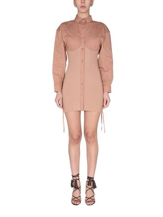 Andreadamo Beige Woven Shirt Collar Mini Dress